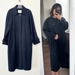 Vtg Alfred Sung Wool Overcoat Navy Blue Long City Minimalist Lined Women's 6